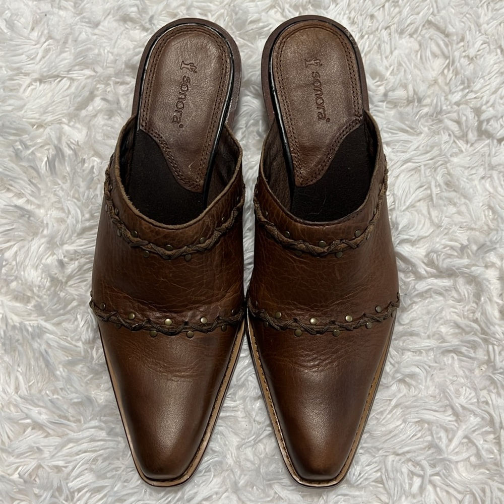 Sonora by Double H Boots Brown Studded Pointed Toe Leather Mules 6.5 - Picture 8 of 10